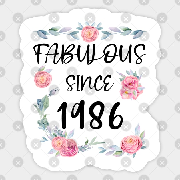 Women 35 Years Old Fabulous Since 1986 Flowers Sticker by artbypond